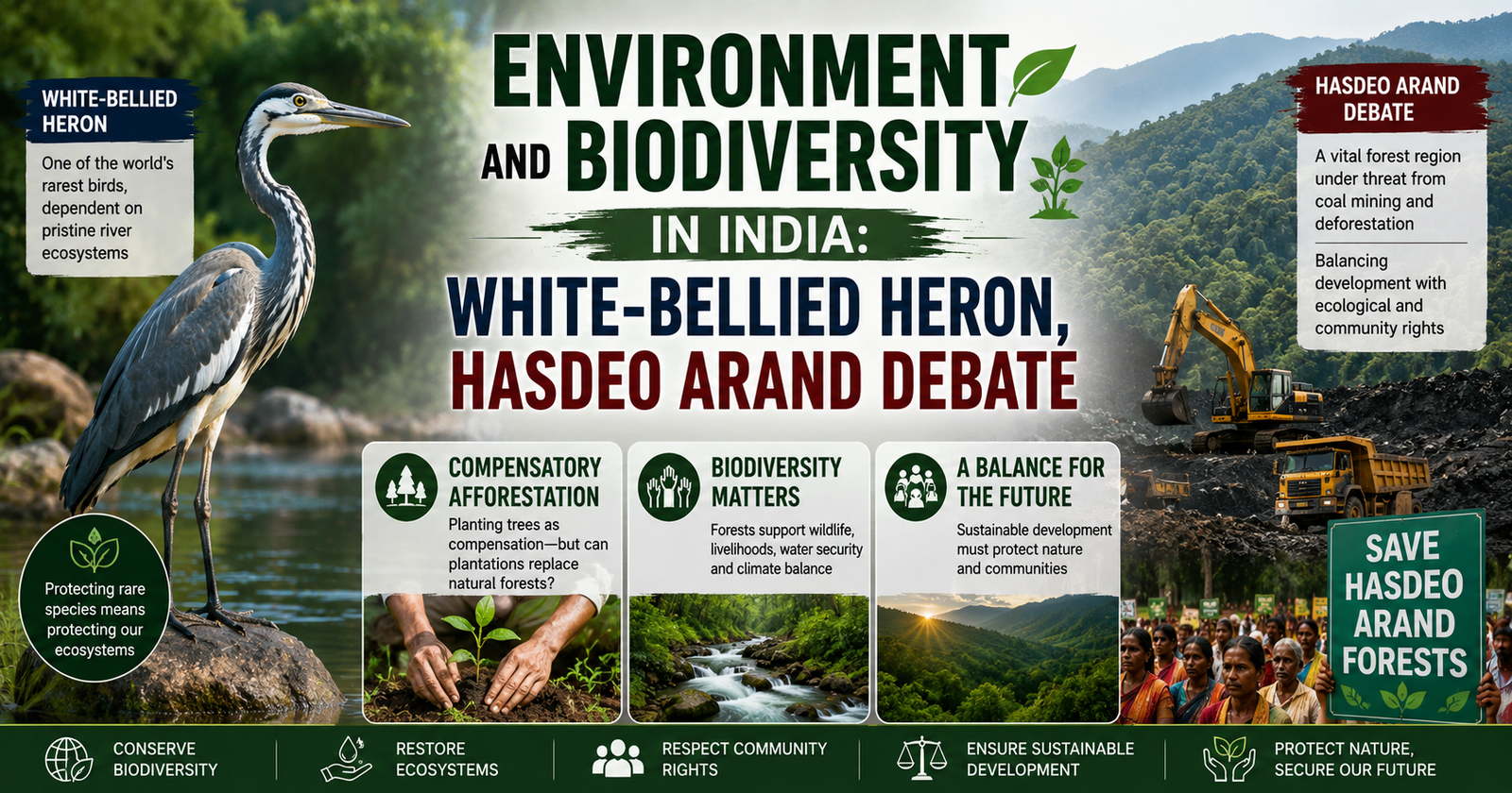 Environment and Biodiversity in India: White-bellied Heron, Hasdeo Arand Debate